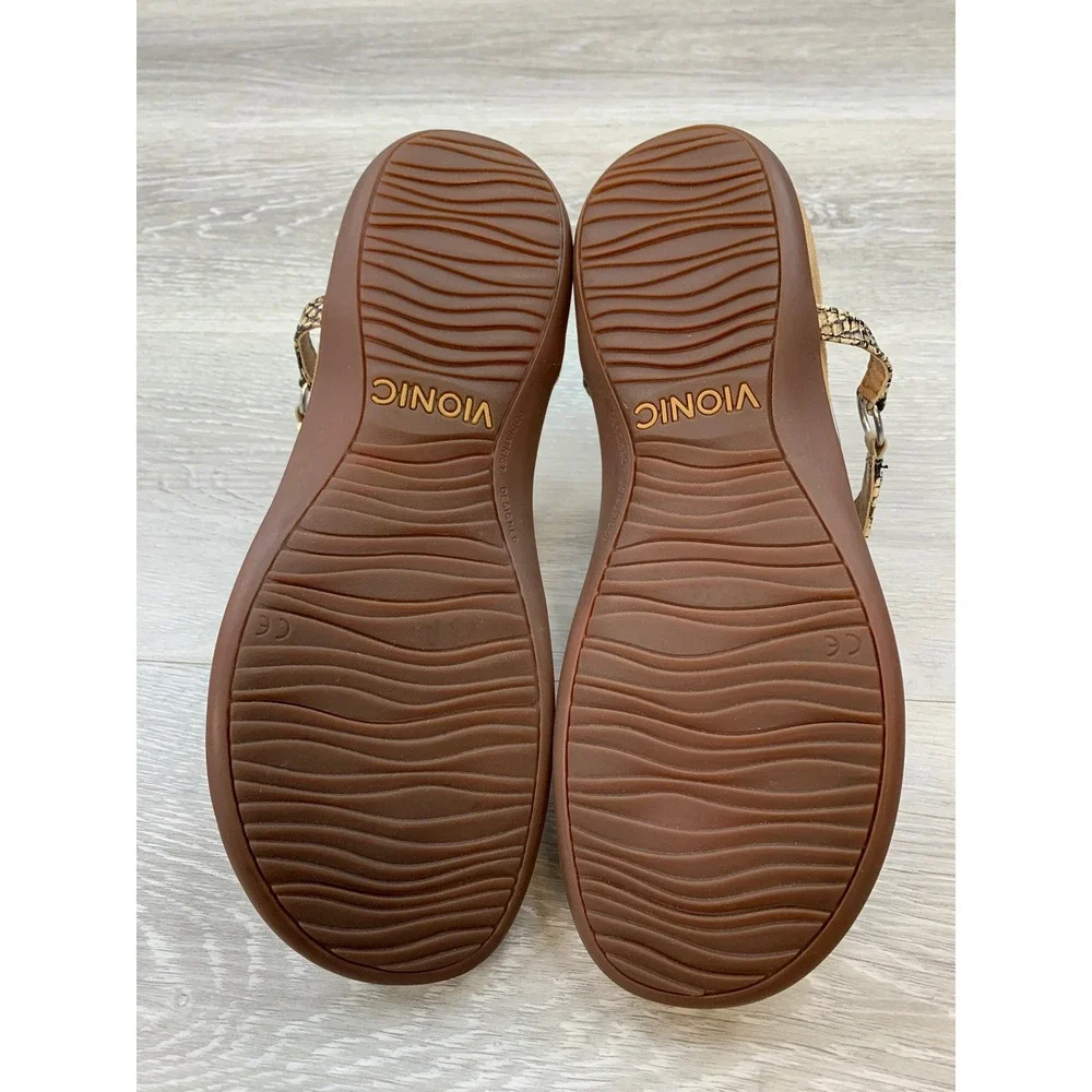 Vionic Kirra Women's Snake Print Leather Sandals Brown 9 Comfort Casual Shoes